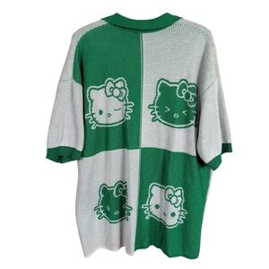 Forever 21 Hello Kitty Cardigan Sweater Knit Mens L Green White Colorblock Polo